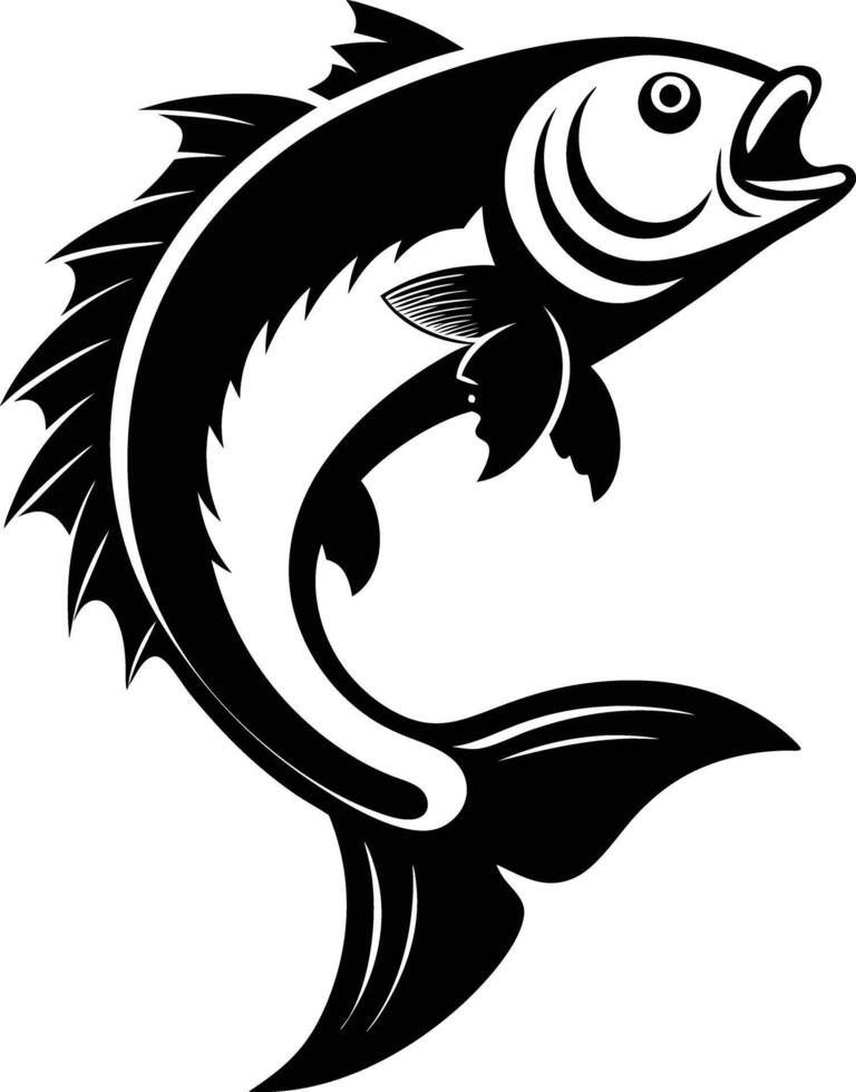 fish jumps illustration black and white vector