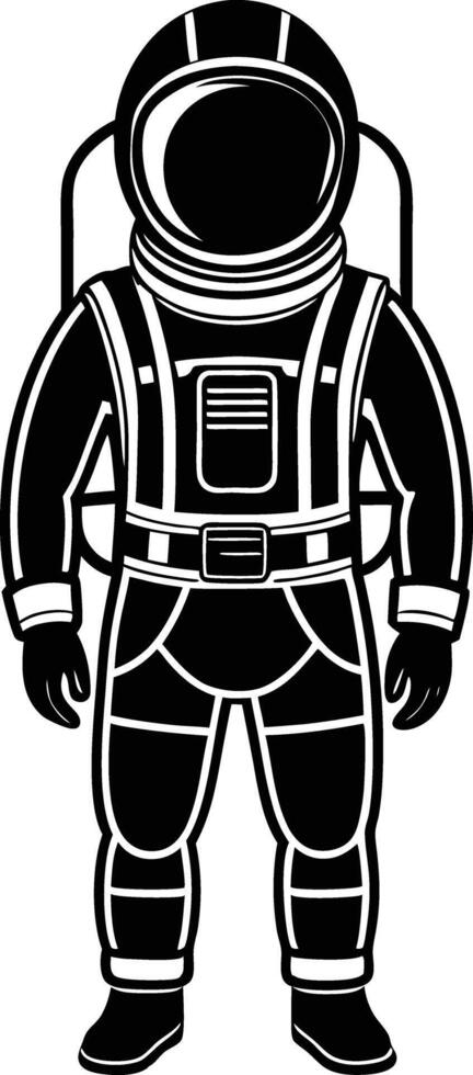 astronaut in a space suit silhouette black and white illustration vector