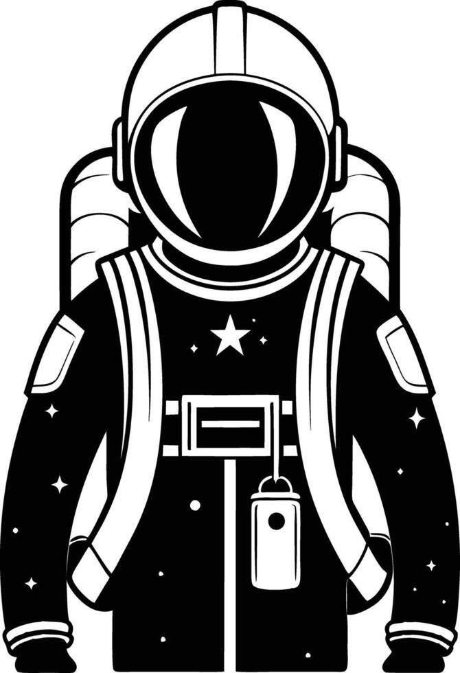astronaut in a space suit silhouette black and white illustration vector