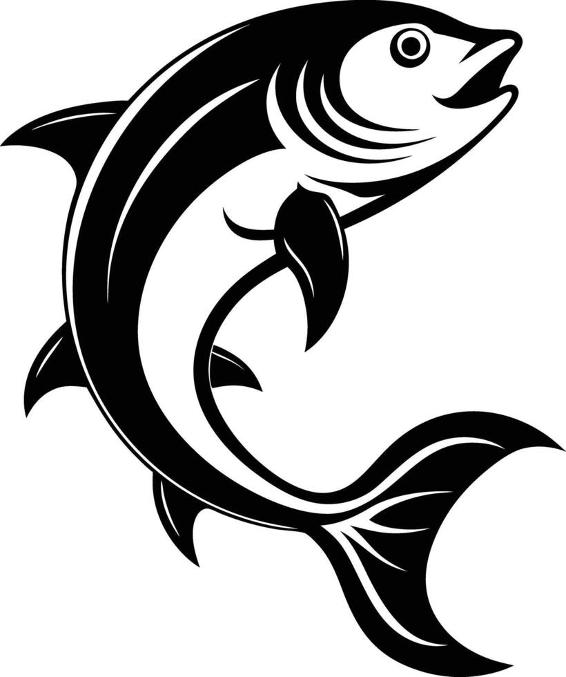 fish jumps illustration black and white vector