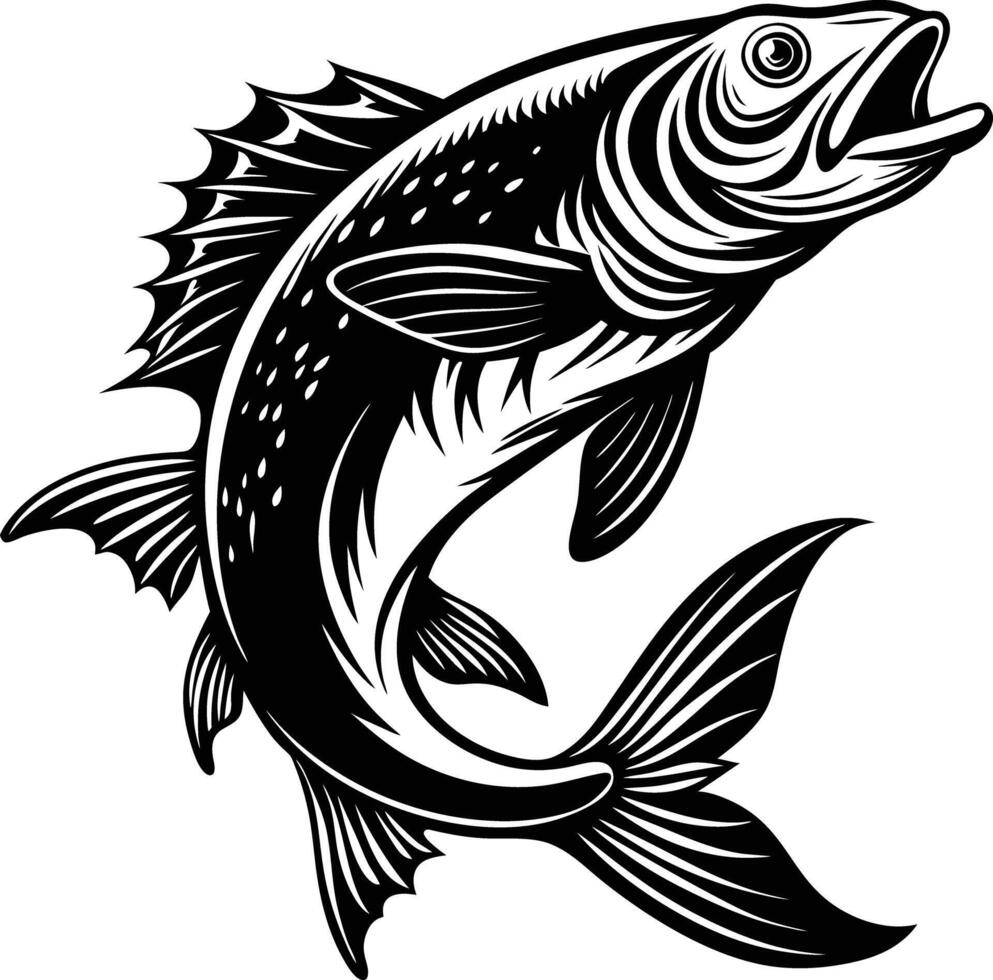 fish jumps illustration black and white vector