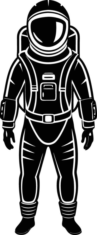 astronaut in a space suit silhouette black and white illustration vector