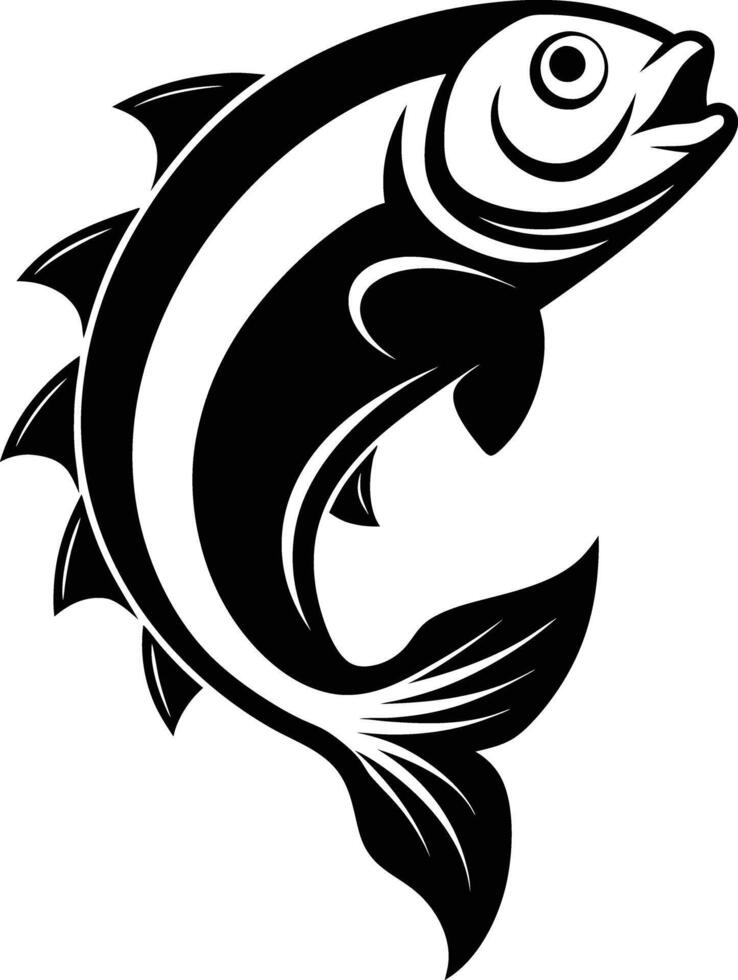 fish jumps illustration black and white vector