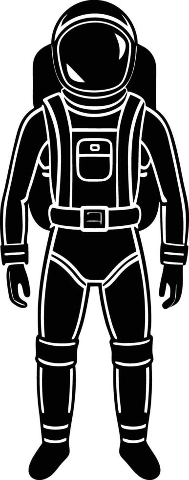 astronaut in a space suit silhouette black and white illustration vector