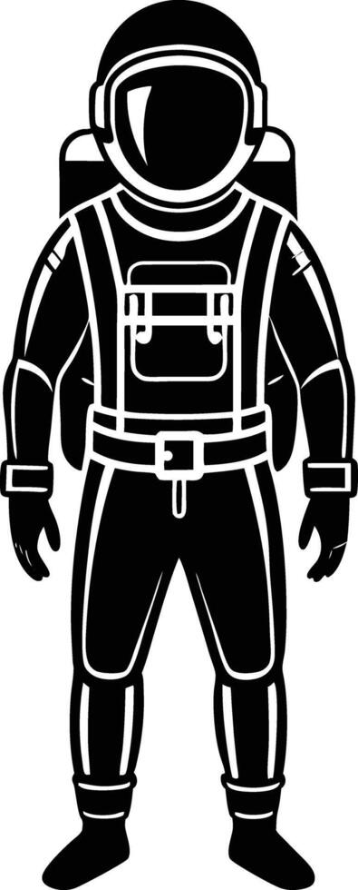 astronaut in a space suit silhouette black and white illustration vector