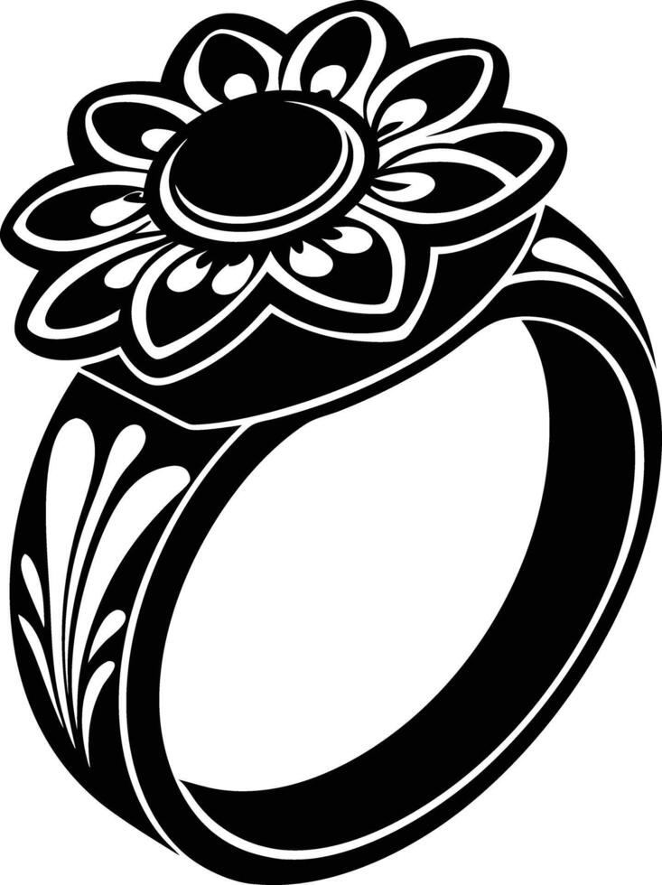 Women Decorative finger ring illustration black and white vector