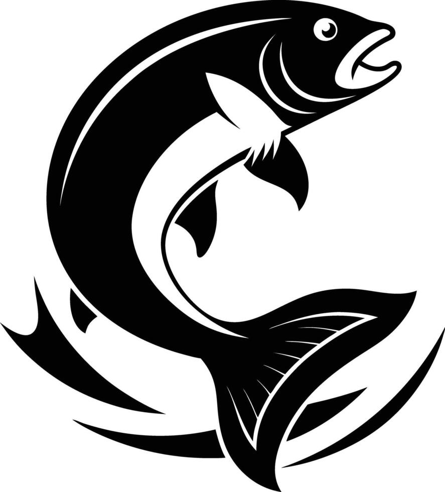fish jumps illustration black and white vector