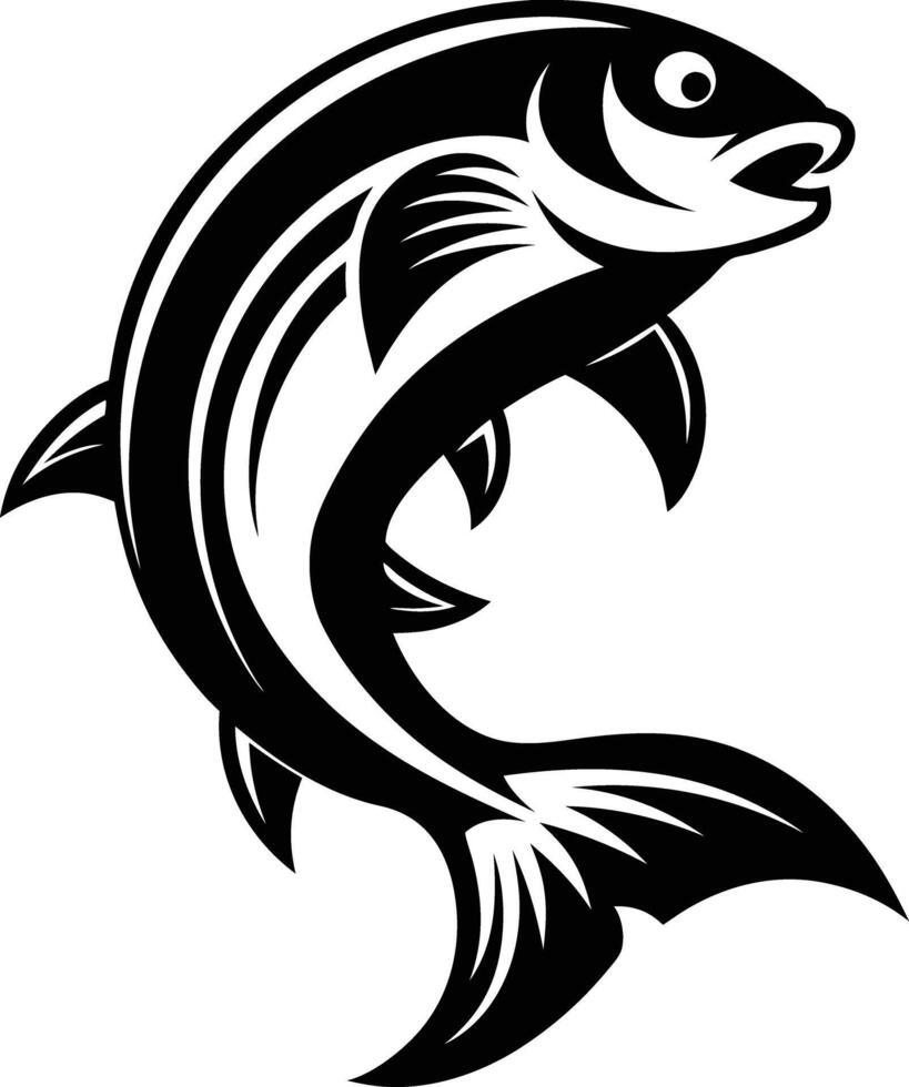 fish jumps illustration black and white vector