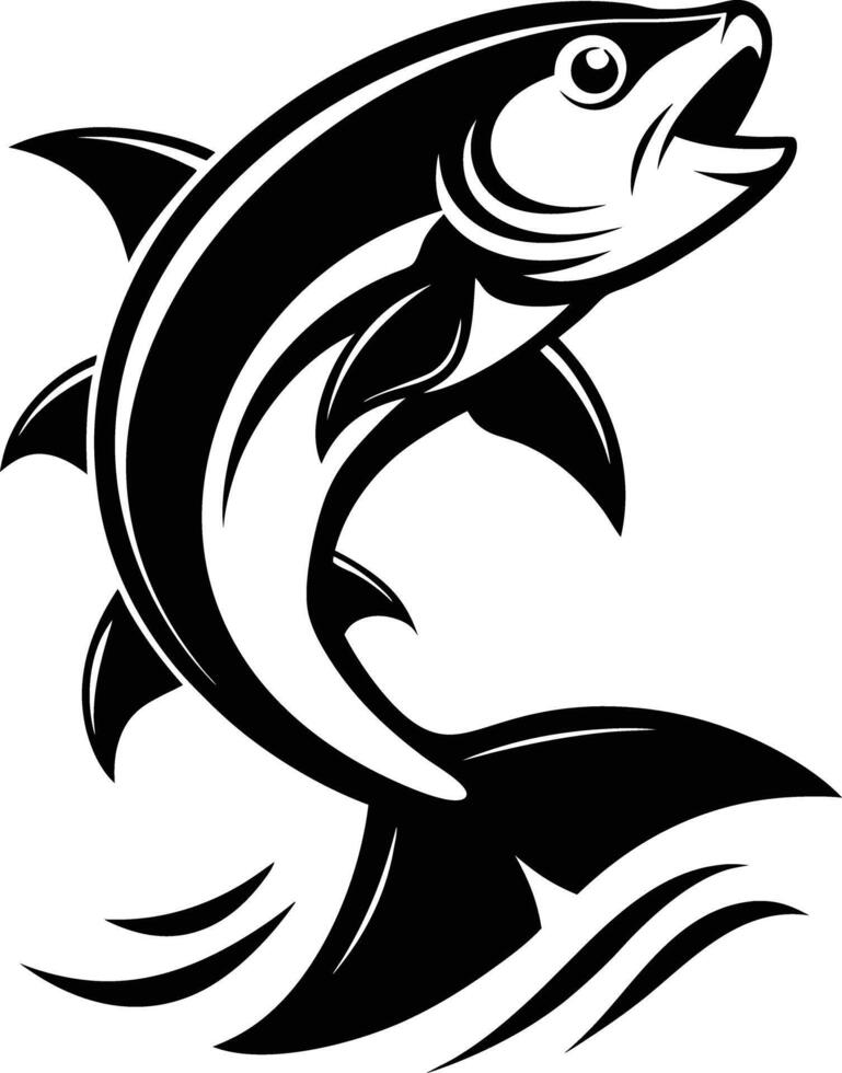 fish jumps illustration black and white vector