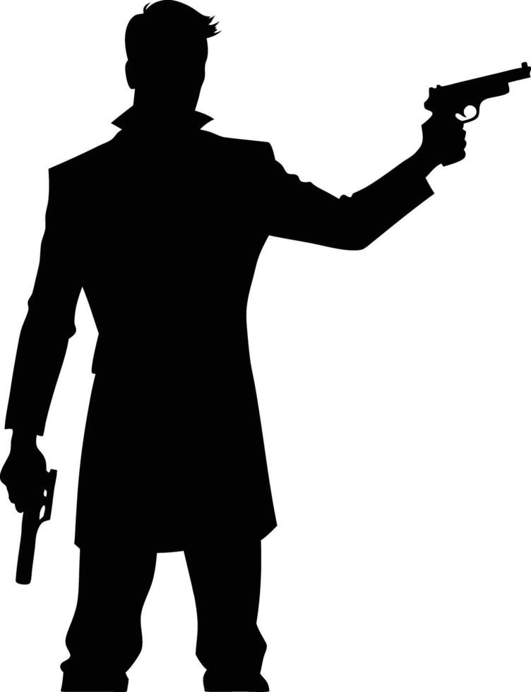 A Man with gun in hand silhouette illustration vector