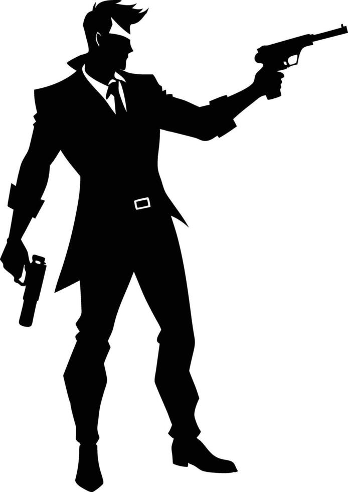 A Man with gun in hand silhouette illustration vector