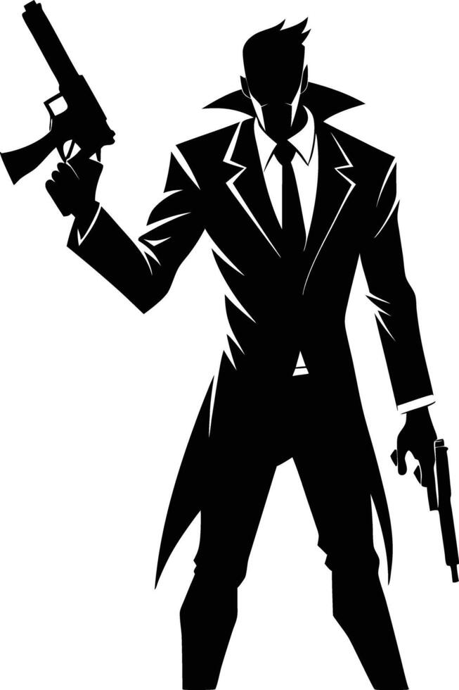 A Man with gun in hand silhouette illustration vector