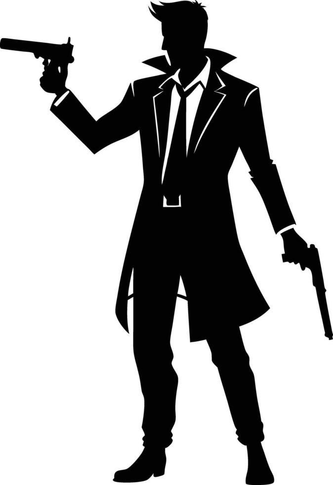 A Man with gun in hand silhouette illustration vector