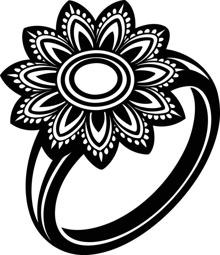 Women Decorative finger ring illustration black and white vector