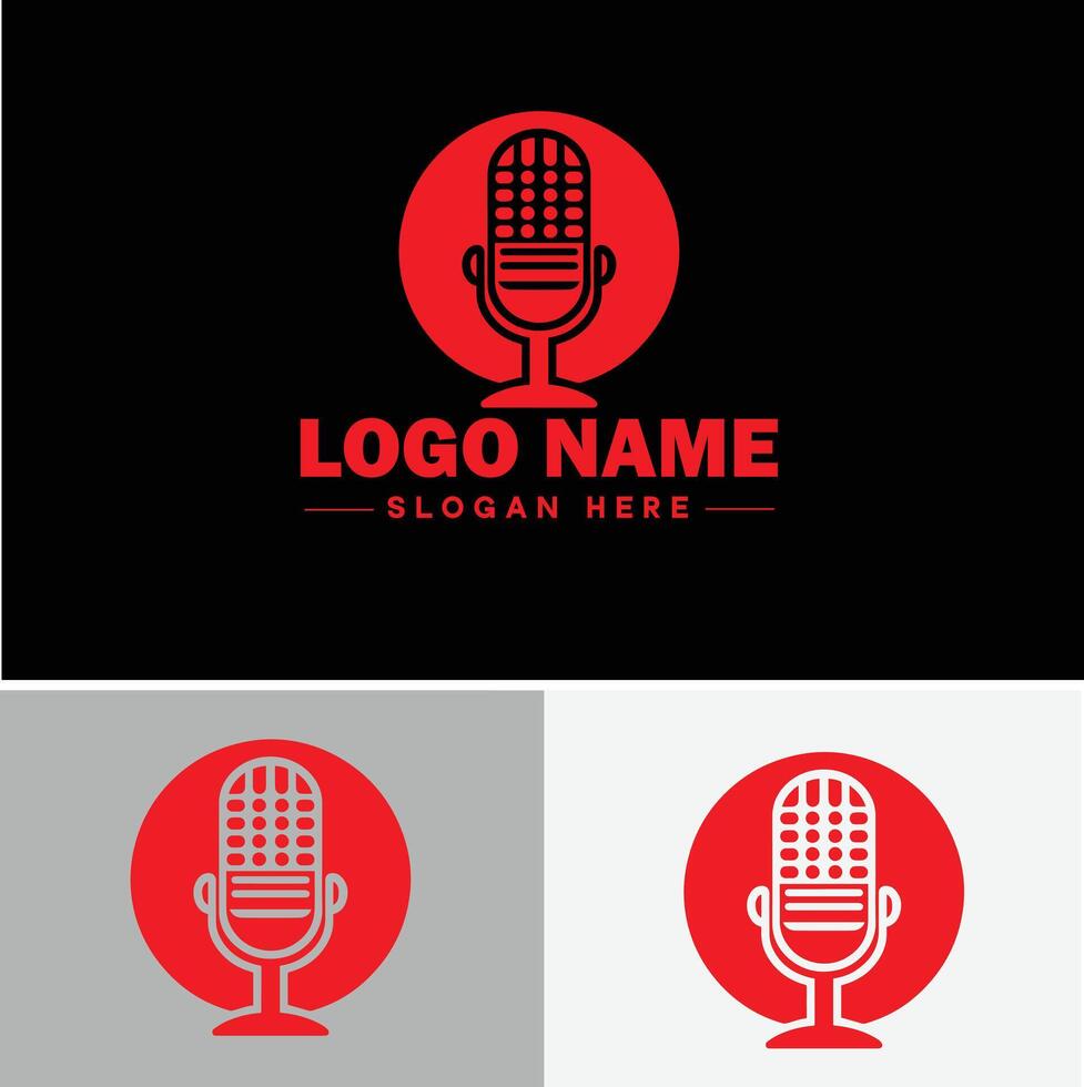 microphone Podcast record concept music sound logo icon for business brand app icon microphone logo template vector