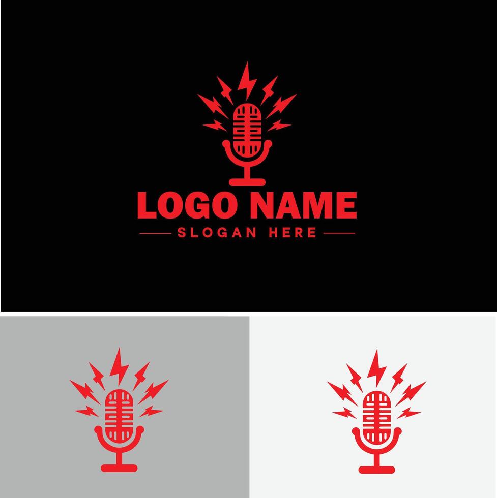 microphone Podcast record concept music sound logo icon for business brand app icon microphone logo template vector