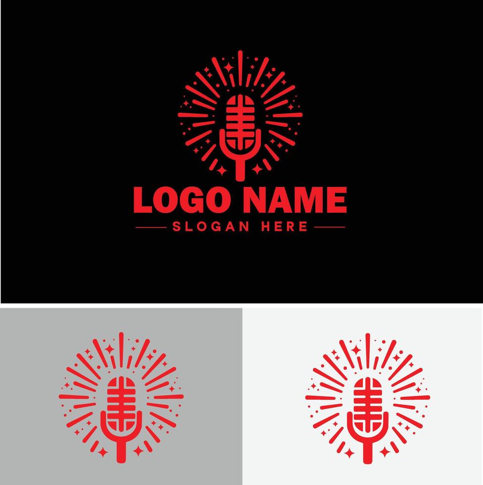 microphone Podcast record concept music sound logo icon for business brand app icon microphone logo template vector