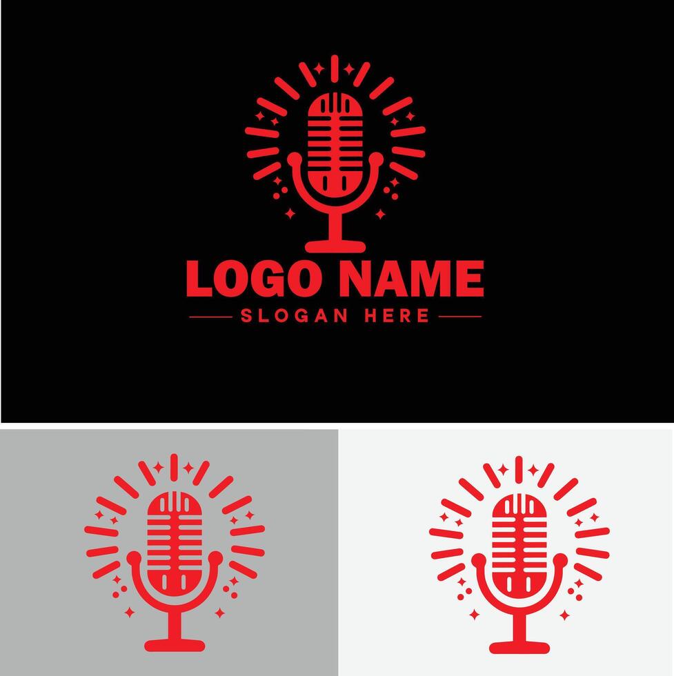 microphone Podcast record concept music sound logo icon for business brand app icon microphone logo template vector