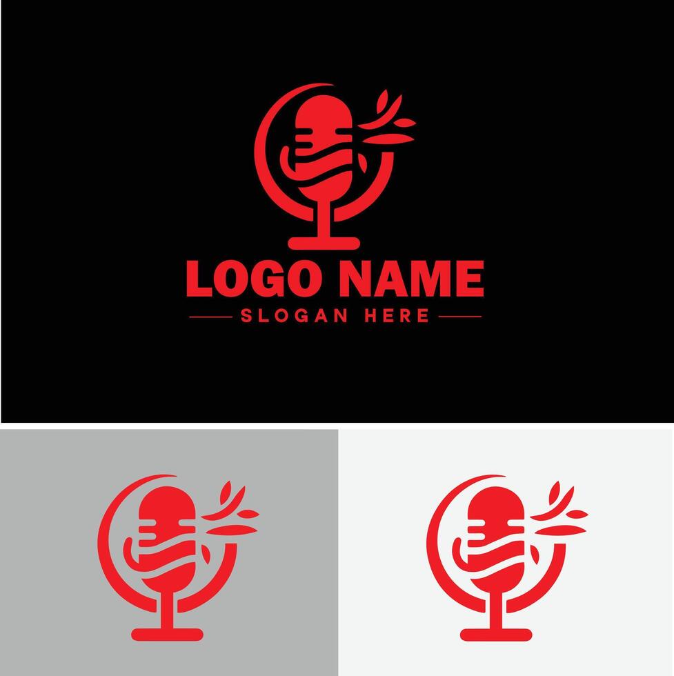 microphone Podcast record concept music sound logo icon for business brand app icon microphone logo template vector