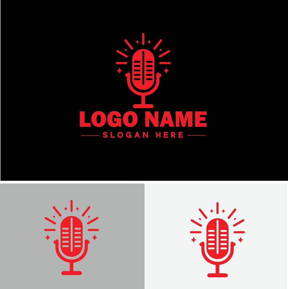 microphone Podcast record concept music sound logo icon for business brand app icon microphone logo template vector