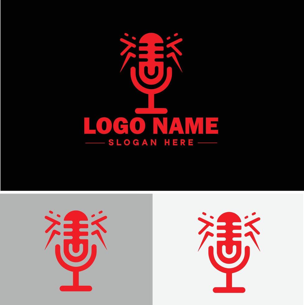 microphone Podcast record concept music sound logo icon for business brand app icon microphone logo template vector