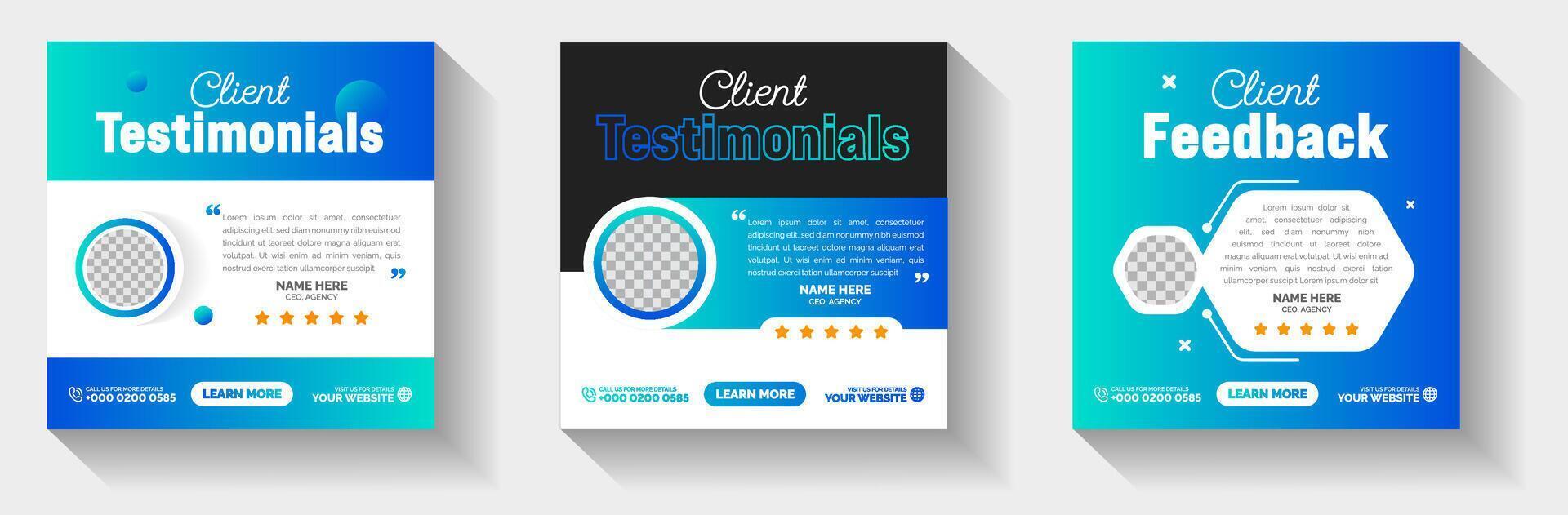 Client testimonials or Customer feedback social media post web banner design template set. client review social media post banner design template. vector