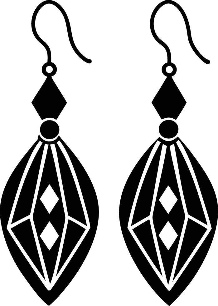 decorative women earrings illustration black and white vector