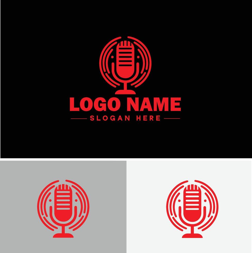 microphone Podcast record concept music sound logo icon for business brand app icon microphone logo template vector