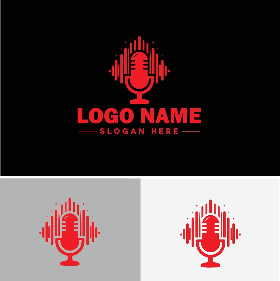 microphone Podcast record concept music sound logo icon for business brand app icon microphone logo template vector