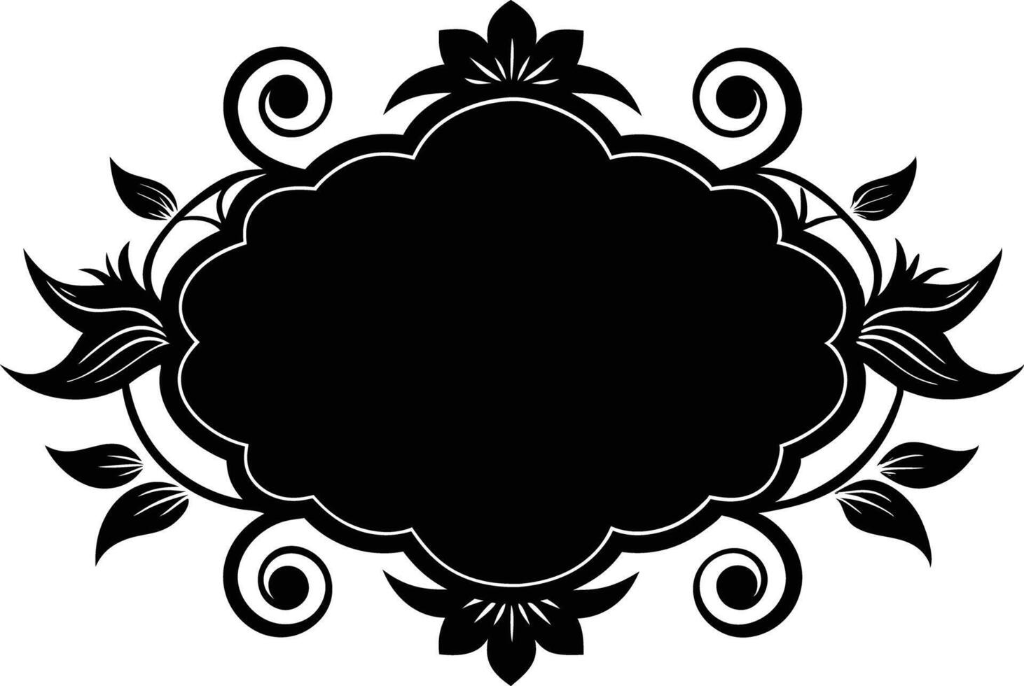 Calligraphic floral blank frame illustration black and white vector