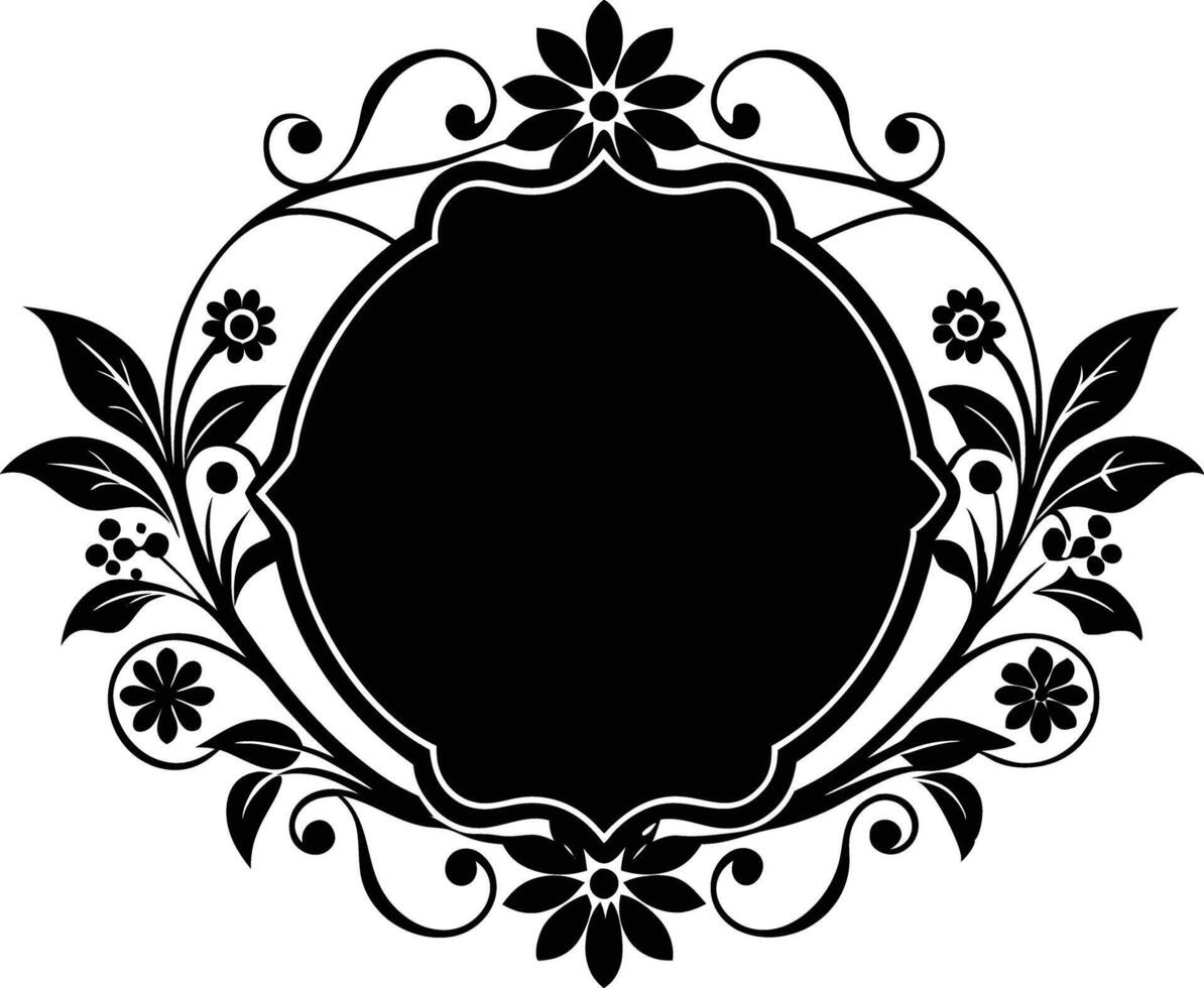 Calligraphic floral blank frame illustration black and white vector