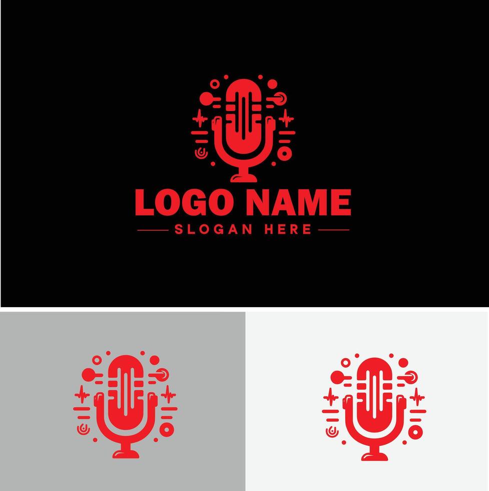 microphone Podcast record concept music sound logo icon for business brand app icon microphone logo template vector