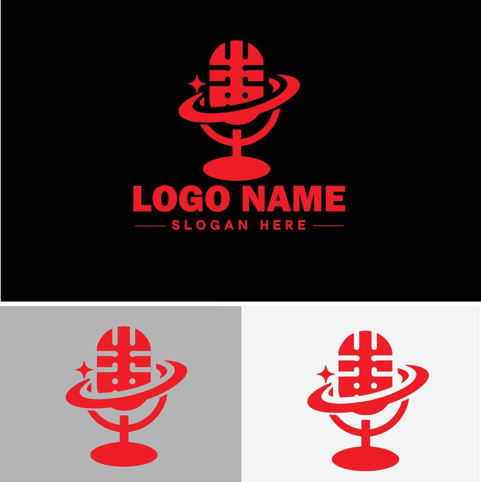 microphone Podcast record concept music sound logo icon for business brand app icon microphone logo template vector