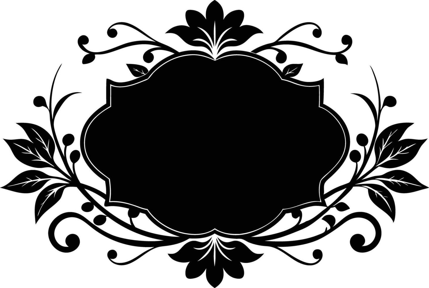 Calligraphic floral blank frame illustration black and white vector