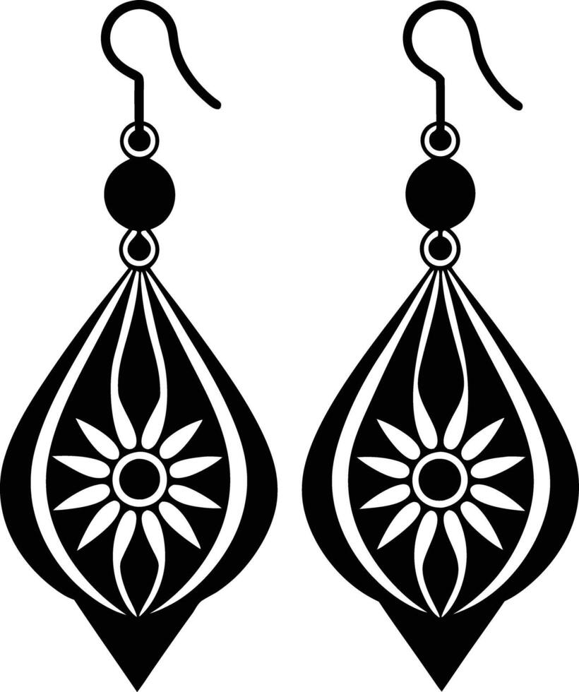 decorative women earrings illustration black and white vector