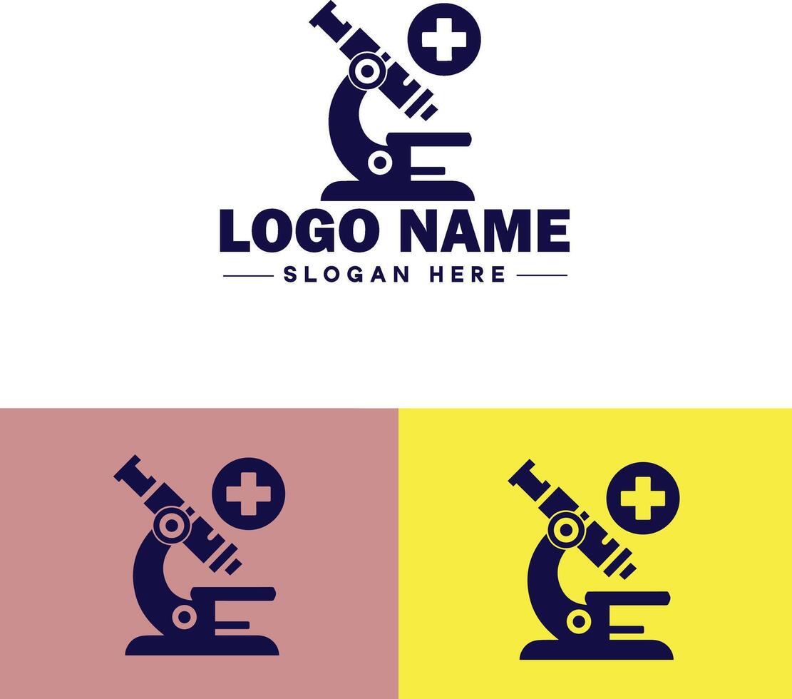 Microscope laboratory medical research scientific healthcare logo icon for business brand app icon microscope logo template vector
