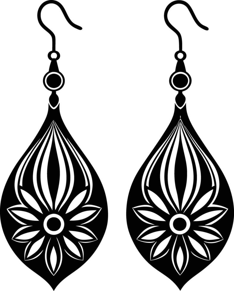 decorative women earrings illustration black and white vector