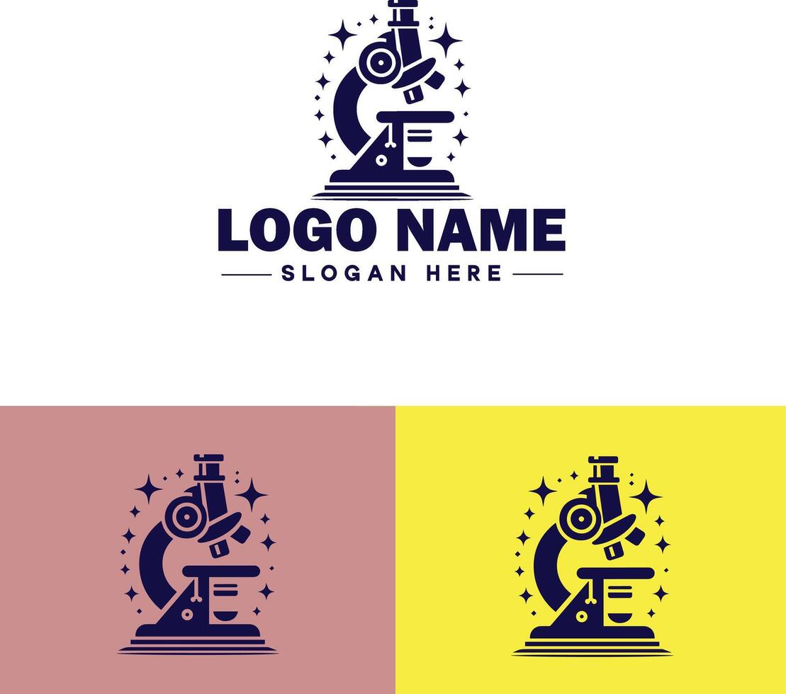Microscope laboratory medical research scientific healthcare logo icon for business brand app icon microscope logo template vector