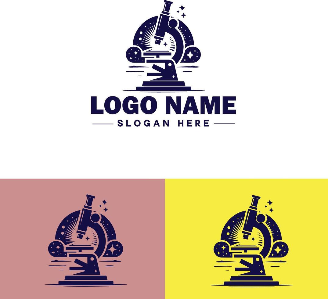 Microscope laboratory medical research scientific healthcare logo icon for business brand app icon microscope logo template vector