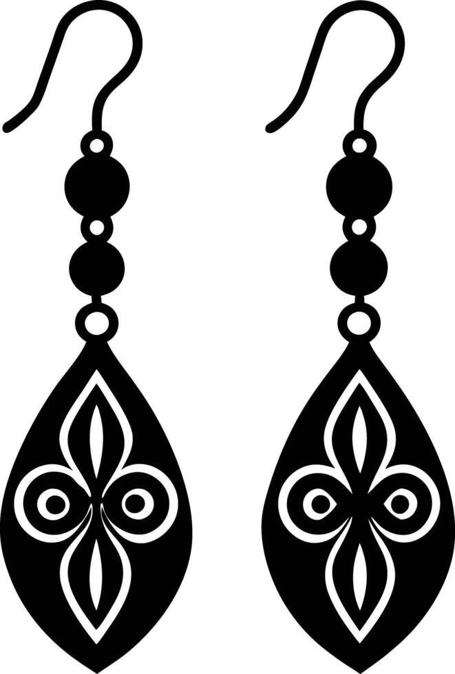 decorative women earrings illustration black and white vector