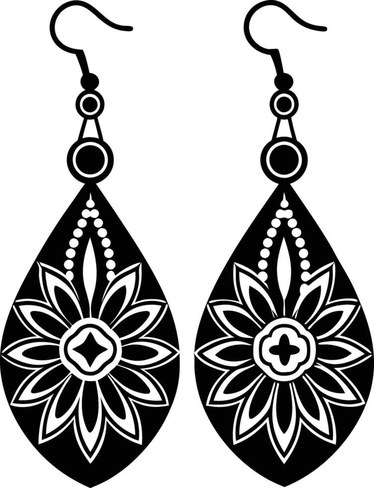 decorative women earrings illustration black and white vector