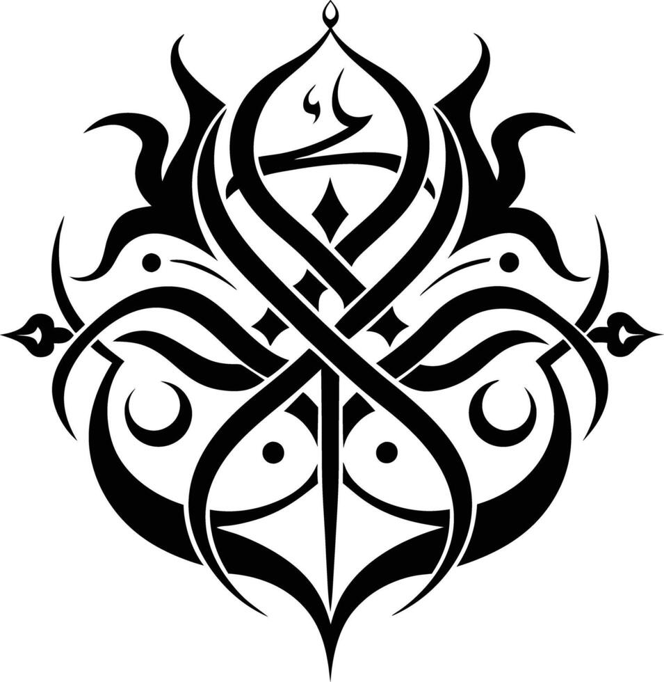 A Black and white symmetrical calligraphic pattern illustration vector