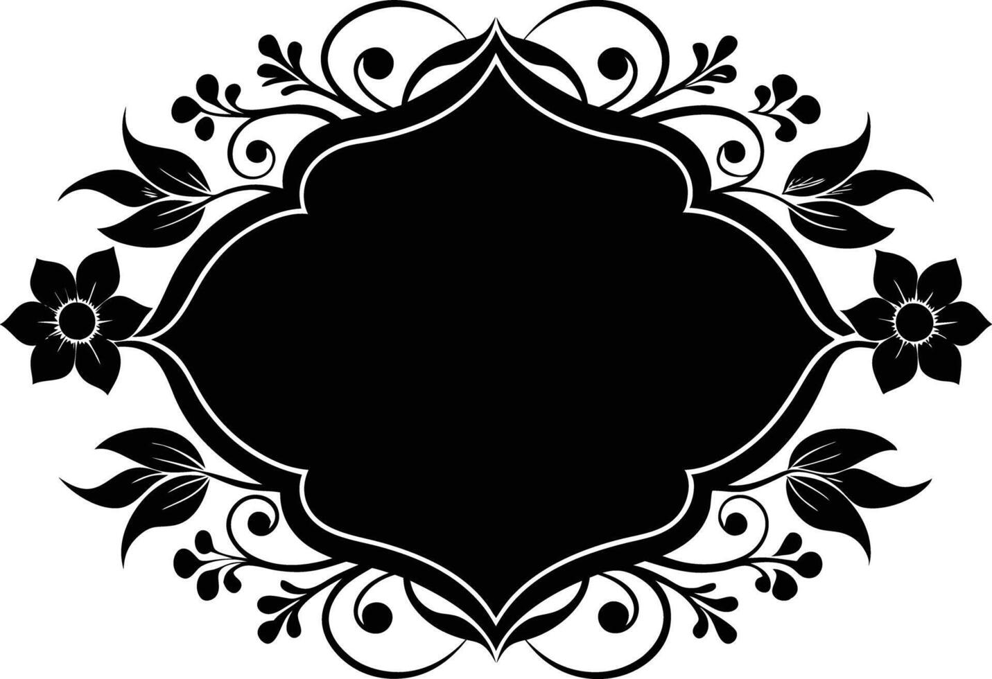 Calligraphic floral blank frame illustration black and white vector