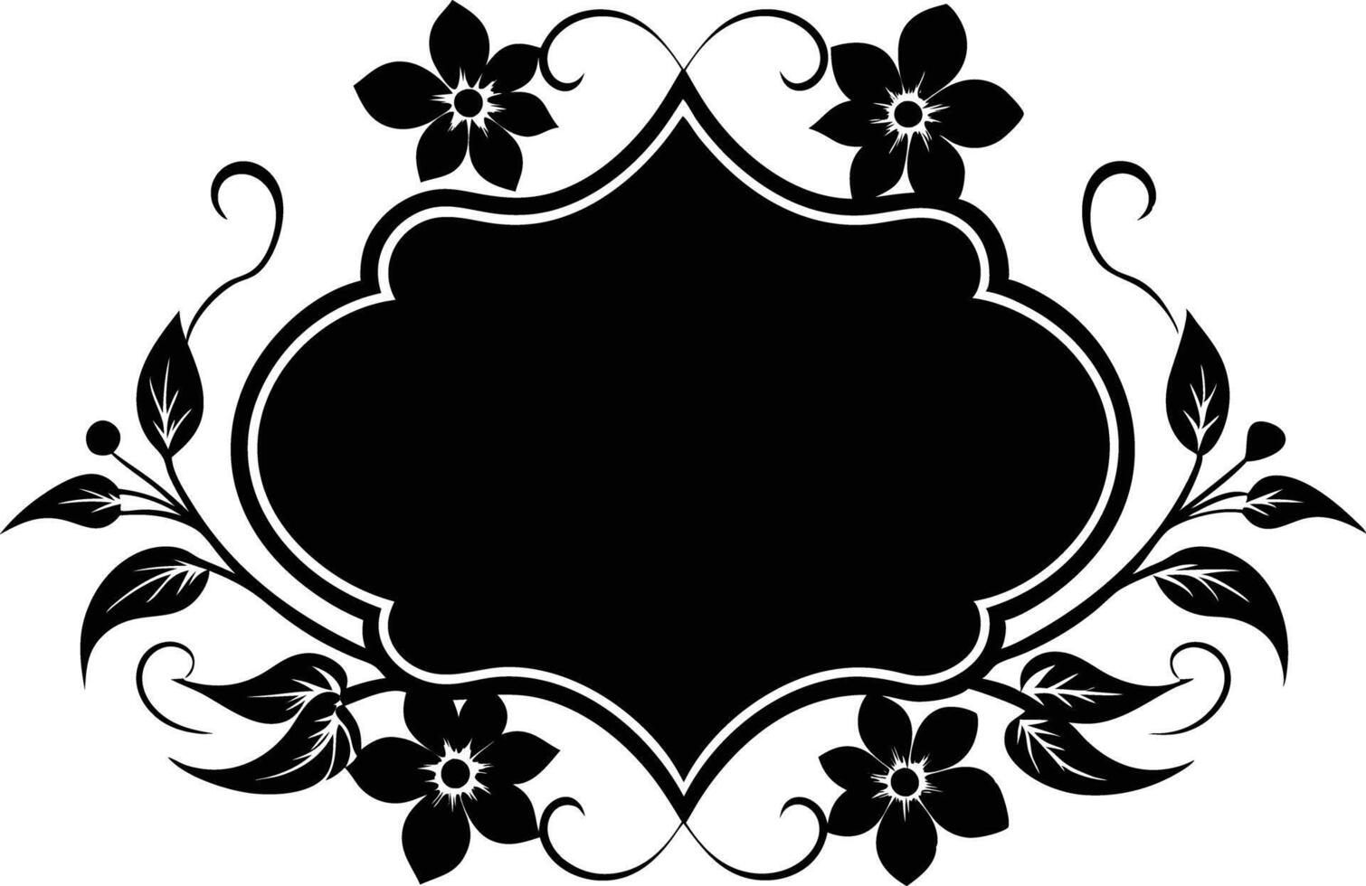 Calligraphic floral blank frame illustration black and white vector