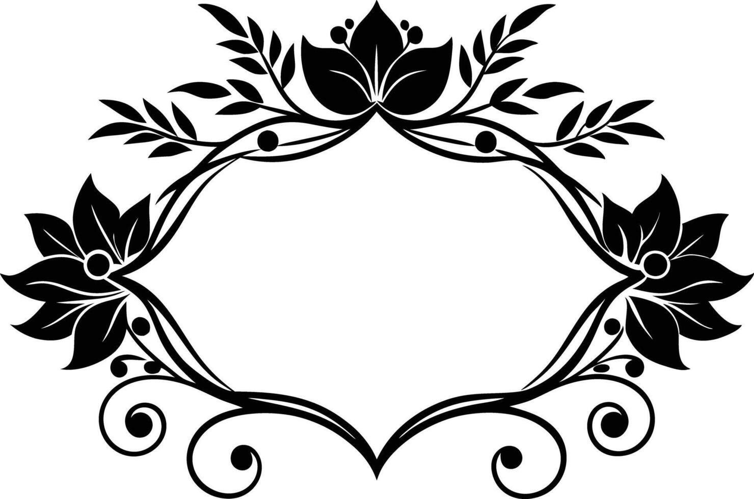 Calligraphic floral blank frame illustration black and white vector