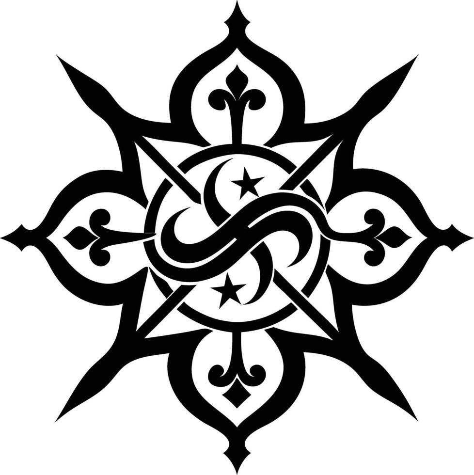 A Black and white symmetrical calligraphic pattern illustration vector