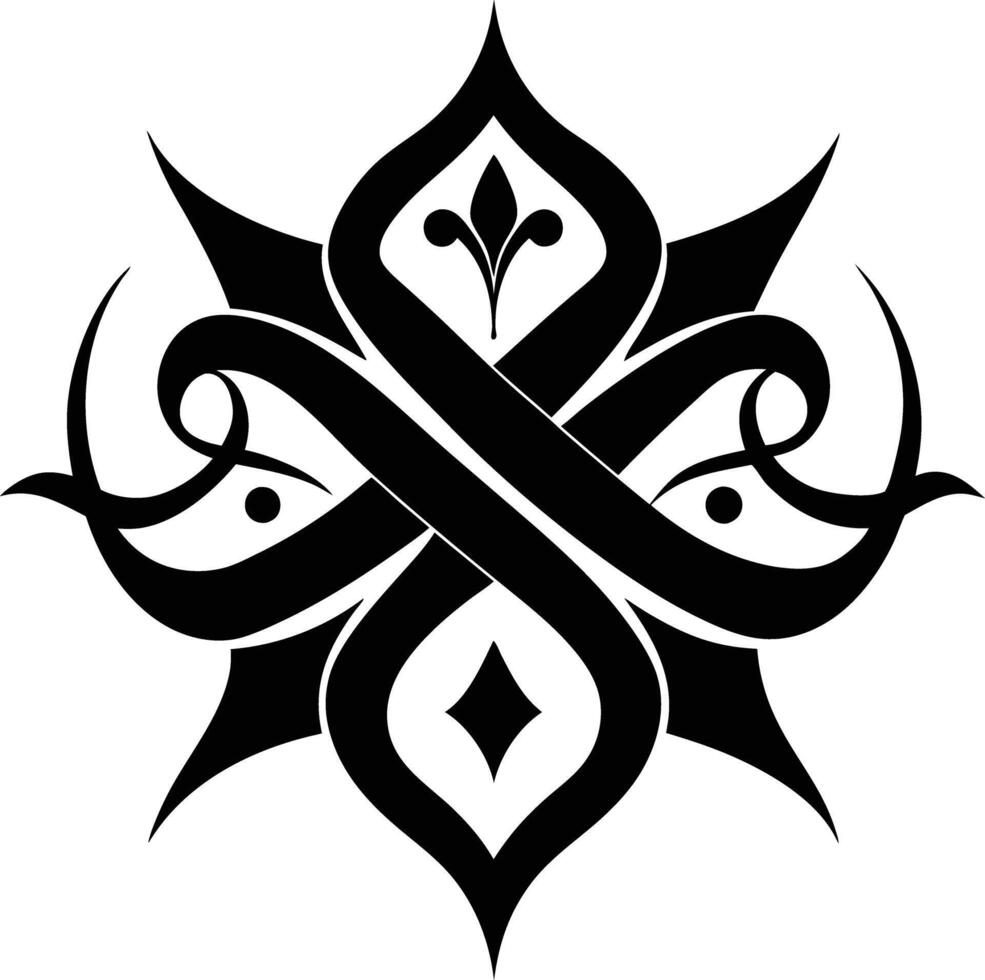 A Black and white symmetrical calligraphic pattern illustration vector