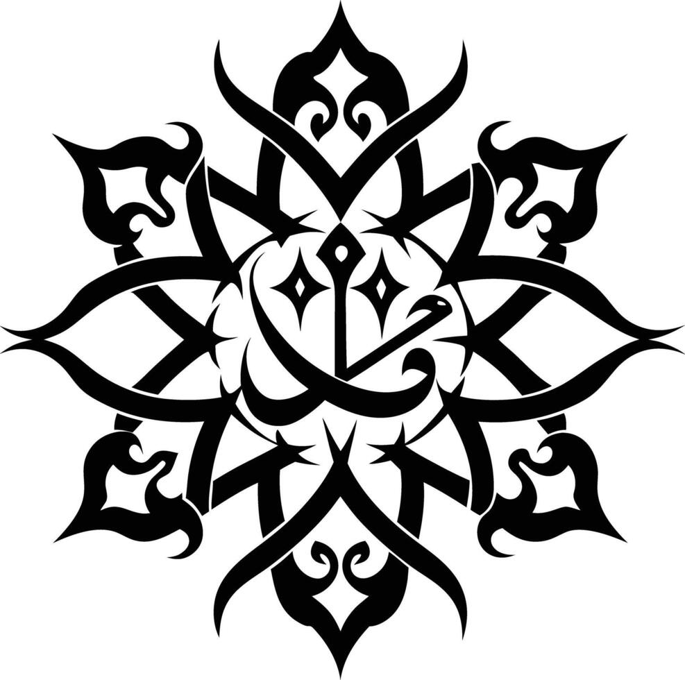A Black and white symmetrical calligraphic pattern illustration vector