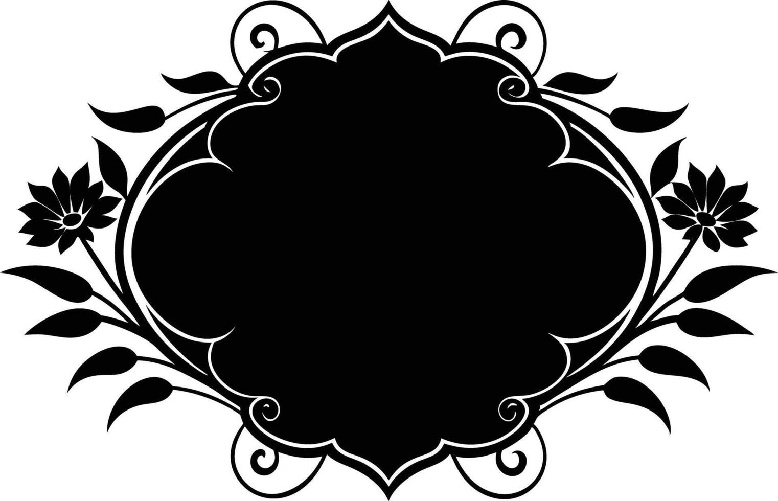 Calligraphic floral blank frame illustration black and white vector