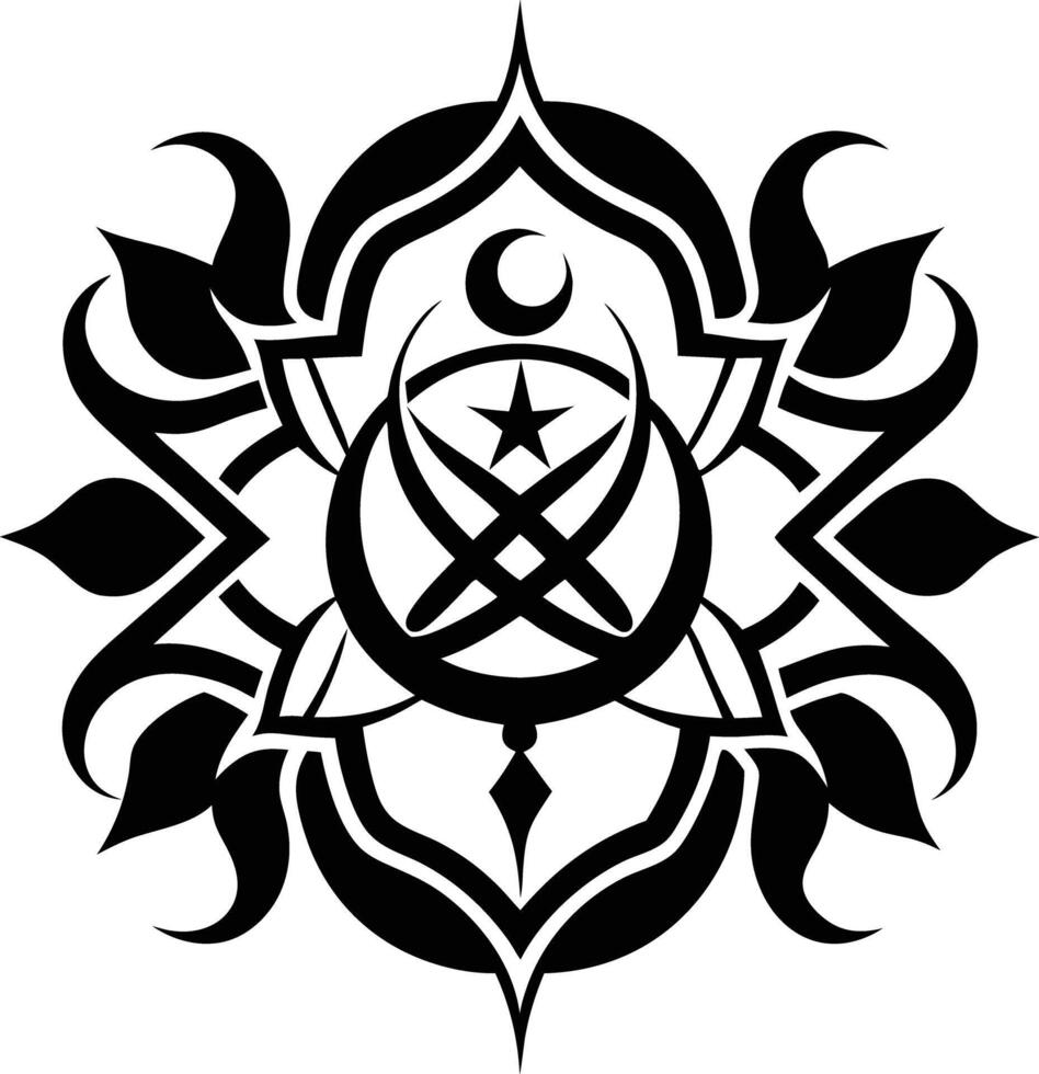 A Black and white symmetrical calligraphic pattern illustration vector